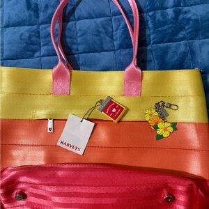 Harveys Colorblock Tote in Yellow, Orange & Pink with Charms